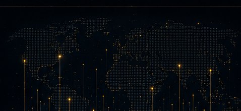 Global data sources across a dotted world map